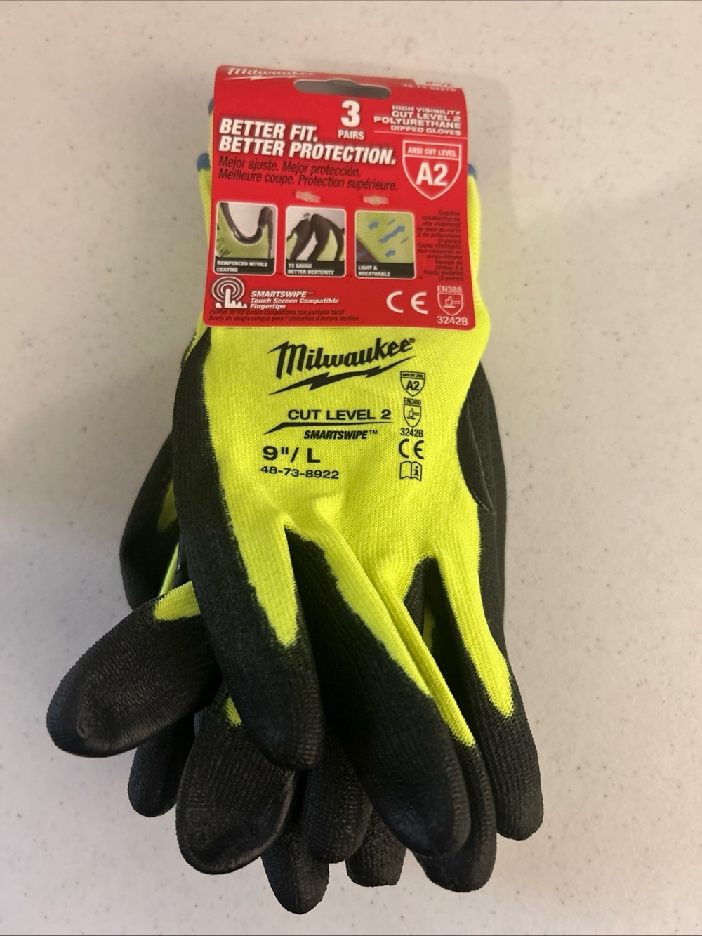 High-Visibility Cut Level 2 Work Gloves - Yellow/Black NWT